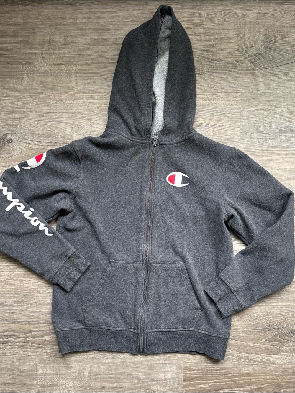 Champion Kids' L (10/12) Gray Full-Zip Hoodie with Logo